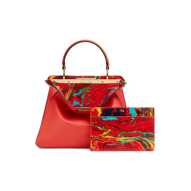 FENDI Peekaboo ISeeU Leather Handbag Medium Size Women's Red-5