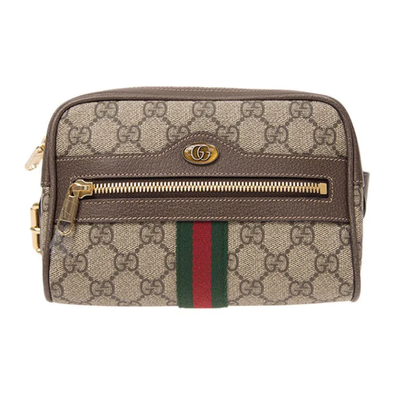 GUCCI Ophidia Canvas With Leather One Shoulder Crossbody Bag Sling Bag Fanny Pack Small Size Unisex Ebony/Brown-0