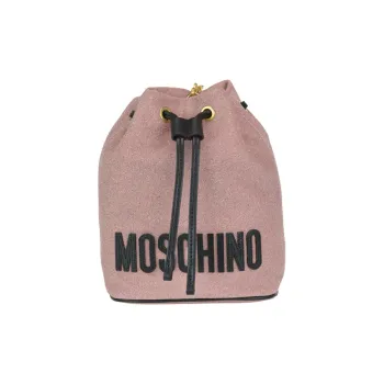 MOSCHINO Cow Leather Bucket Bags Crossbody Bag Shoulder Bag Women's Pink