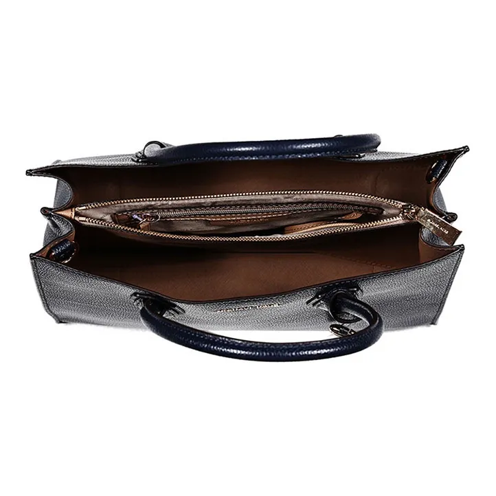 MICHAEL KORS Mercer Leather Trunk Bag, Handbag, Shoulder Bag, Crossbody Bag Tubas Women's Marine Blue-3