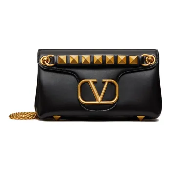 Valentino STUD SIGN Soft Sheepskin Baguette Bag Shoulder Bag, Crossbody Bag Trumpets Women's Black