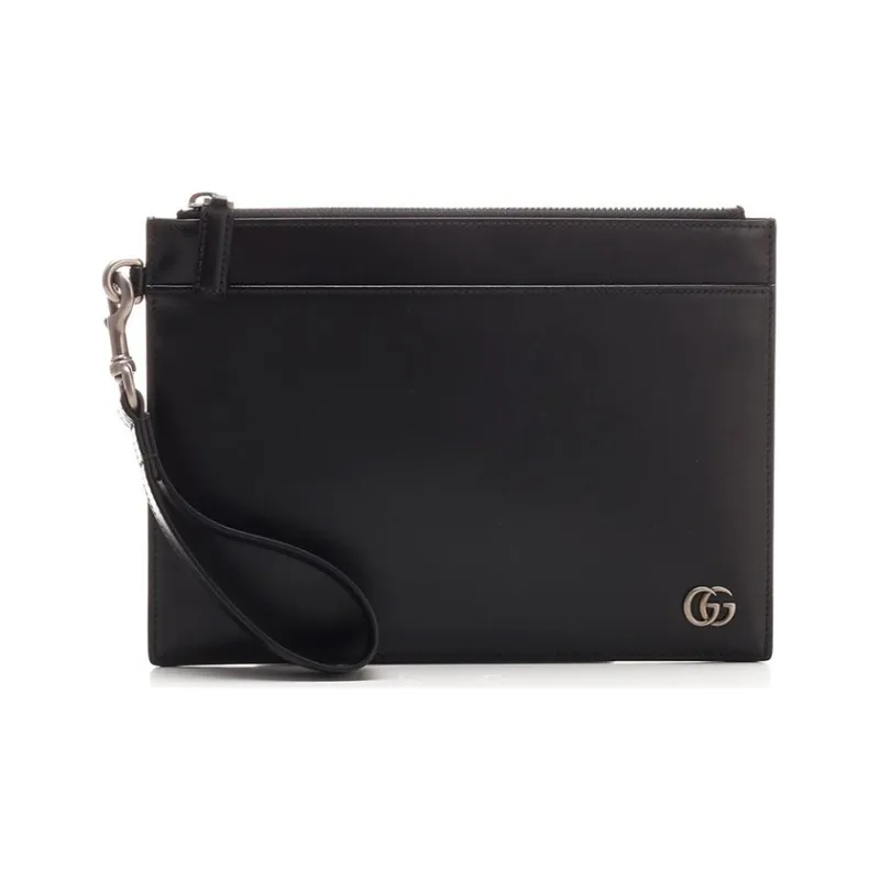 GUCCI GG Marmont Smooth Leather Clutch Men's Black-0