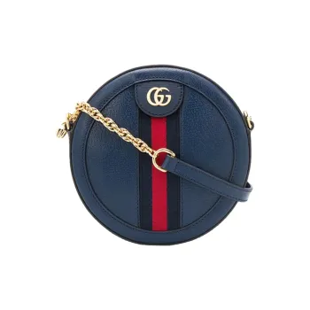 GUCCI Leather Round Bag Chain Crossbody Bag Shoulder Bag Mini Women's Dark Blue