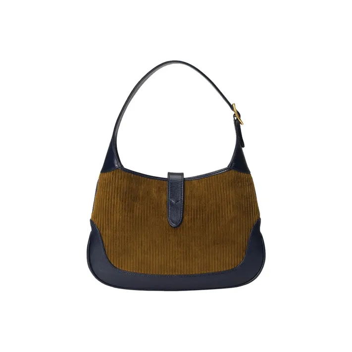 GUCCI Jackie 1961 Corduroy Crescent Shoulder Bag Shoulder Bag Women's Brown Blue Multicolor-1