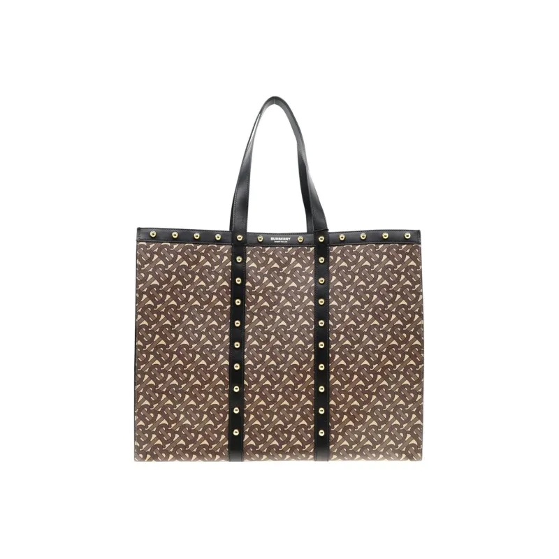 Burberry Leather Tote Shopping Bag One Shoulder Handbag Women's Black & Brown-0