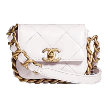 CHANEL Sheepskin Camera Bag, One Shoulder Handbag, Crossbody Bag Mini Women's White