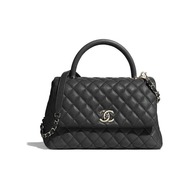 CHANEL Coco Handle Grain Embossed Calfskin Chain Bag, Handbag, Shoulder Bag, Crossbody Bag Medium Size Women's Black-1