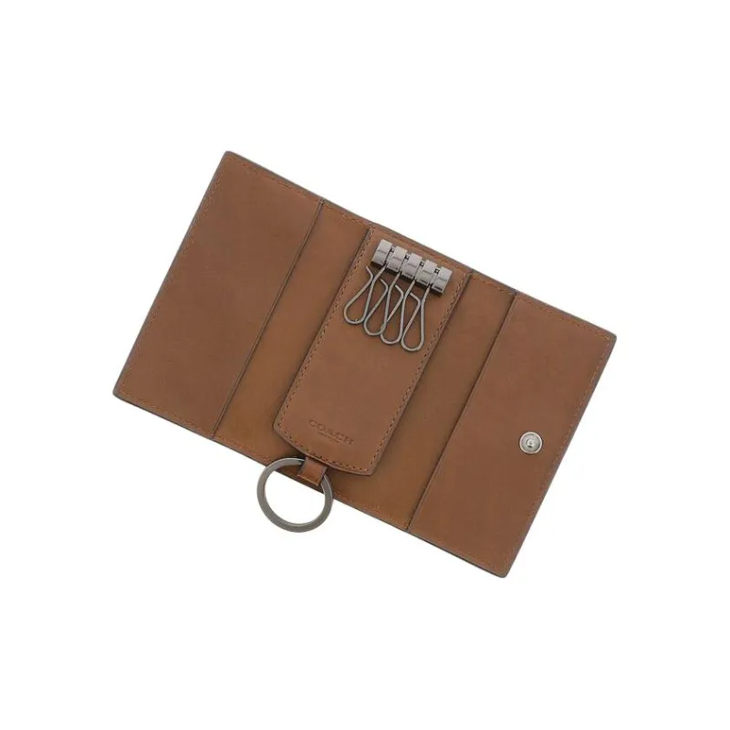 COACH Key Case Calfskin Key Pouch Women's Dark Saddle-3