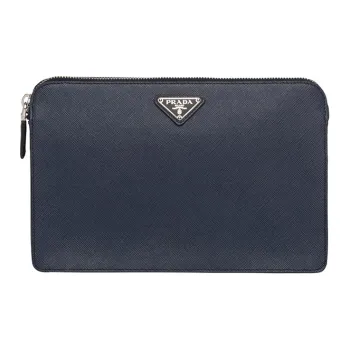 PRADA Saffiano Leather Clutch Men's Blue