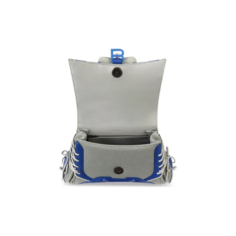 Balenciaga Fabric With Leather Hourglass Bag One Shoulder Handbag Crossbody Bag Medium Size Women's Blue/Gray-3