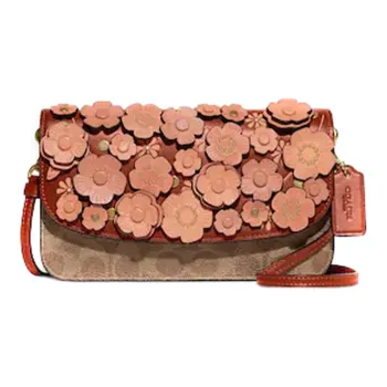COACH Hayden Signature Coated Canvas With Refined Leather Shoulder Bag, Crossbody Bag Trumpets Women's Brass/Tan