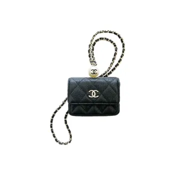 CHANEL Cow Leather Necklace Pouch Trumpets Women's Black