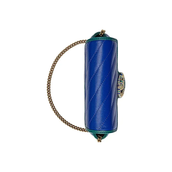 GUCCI GG Marmont Leather Chain Shoulder Bag Crossbody Bag Extra Mini Women's Blue/Sapphire Green-4