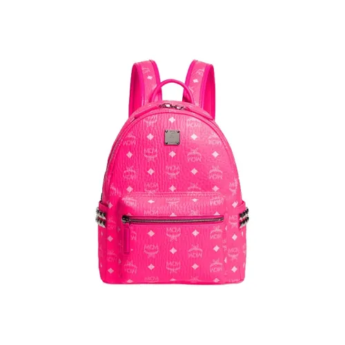 MCM Stark Visetos Artificial Leather Backpack Small Size Women's Neon Pink
