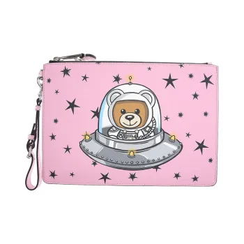 MOSCHINO Cow Leather Clutch Women's Pink