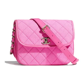 CHANEL Denim Chain Messenger Bag, Crossbody Bag, Shoulder Bag Trumpets Women's Neon Pink