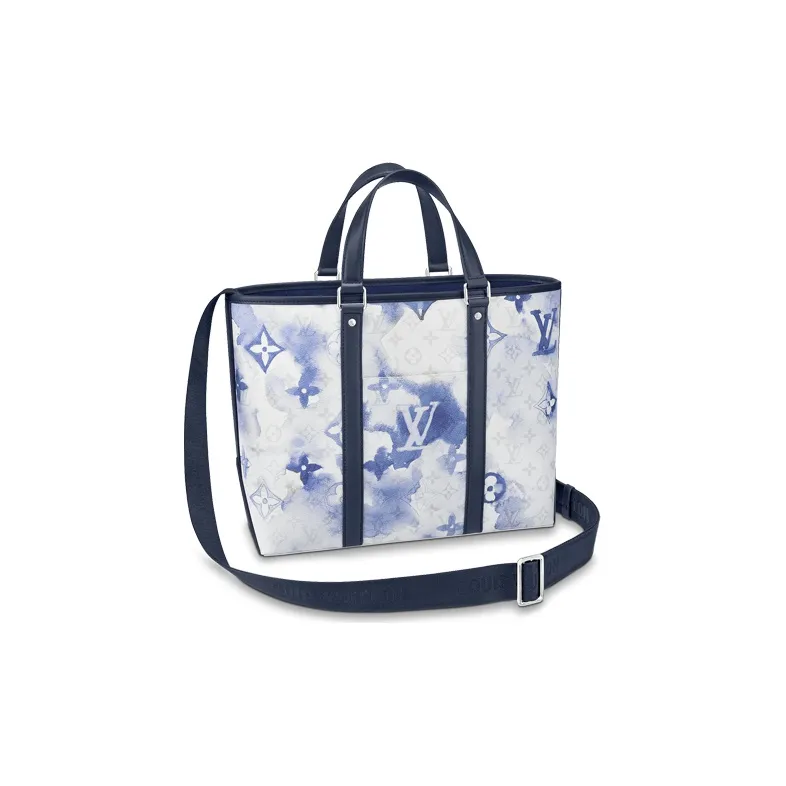 LOUIS VUITTON Canvas Tote Bag Shopping Bag Portable Crossbody Bag Shoulder Bag Men's Gradient Blue-0