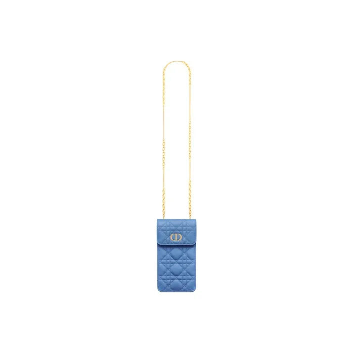 DIOR Caro Cow Leather Cell Phone Pouch Shoulder Bag Crossbody Bag Women's Cornflower Blue-4