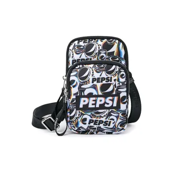 Pepsi Nylon Fabric Crossbody Bag Regular Unisex Black White