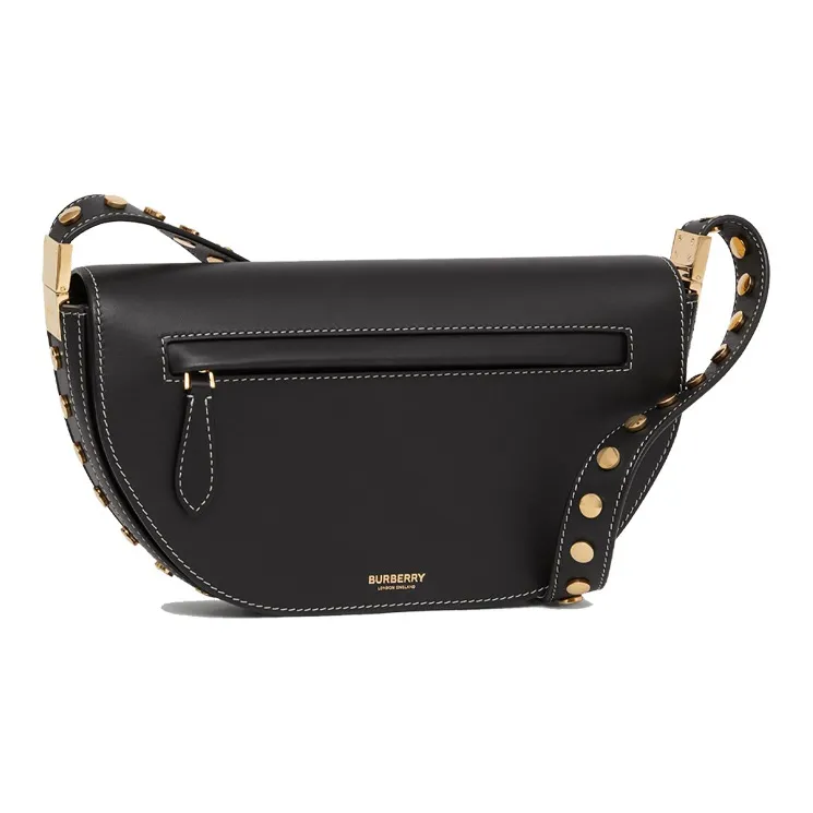 Burberry Olympia Leather One Shoulder Handbags Small Size Women's Black-1