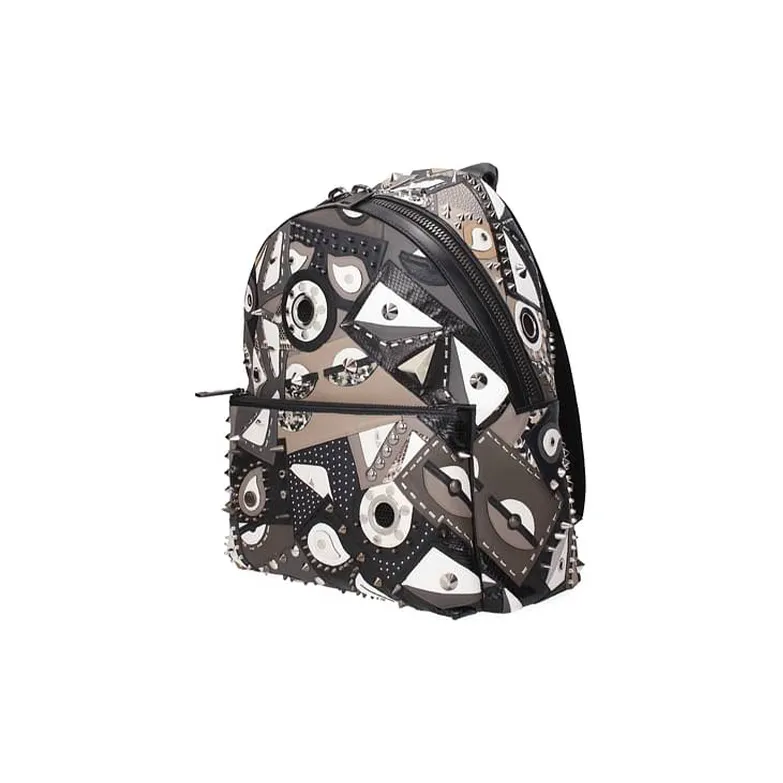 FENDI Leather Backpack Regular Men's Black/Multicolor-1