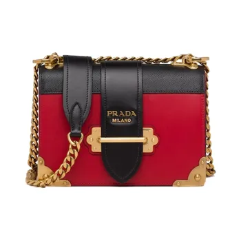 PRADA Cahier Metal Calfskin Shoulder Bag Crossbody Bag Women's Red/Black
