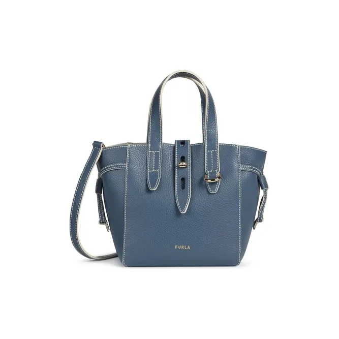 Furla Net Collection Pebbled Leather Basket Bag Shoulder Bag Crossbody Bag Handbag Mini Women's Blue-0