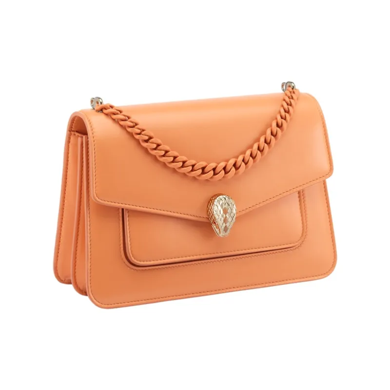 BVLGARI Serpenti Forever Lambskin Money Clip Chain Bag Shoulder Bag Crossbody Bag Medium Size Women's Orange-1