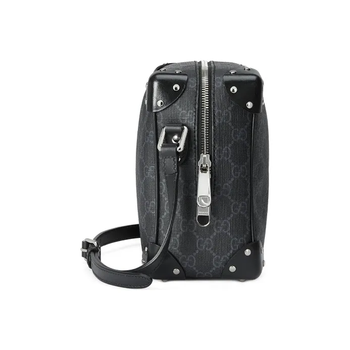 GUCCI GG Canvas With Leather Corner Covered Box Bag TRUNK Shoulder Bag Crossbody Bag Men's Black Gray Color-2