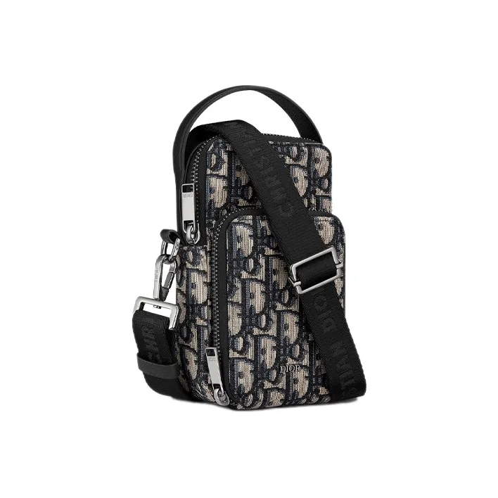 DIOR Jacquard Fabric With Grain Cow Leather Detail Handheld Crossbody Bag, Shoulder Bag Extra Mini Unisex Beige/Black-1