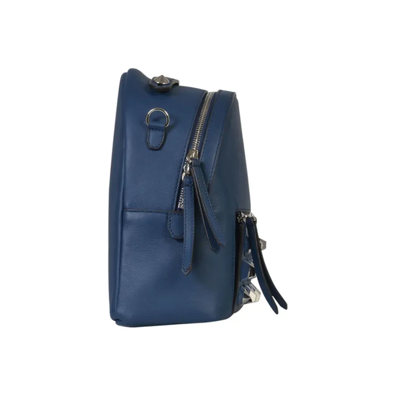 FENDI Leather Portable Backpack Women's Blue-2