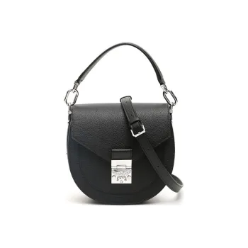 MCM Patricia Visetos Leather Saddle Bag, Shoulder Bag, Crossbody Bag, Handbag Small Size Women's Black