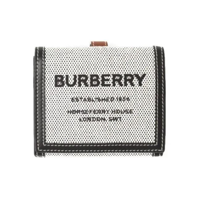 Burberry Horseferry Cotton Patchwork Canvas Canvas Bag Money Clip Wallet Card Holder Unisex Gray-0
