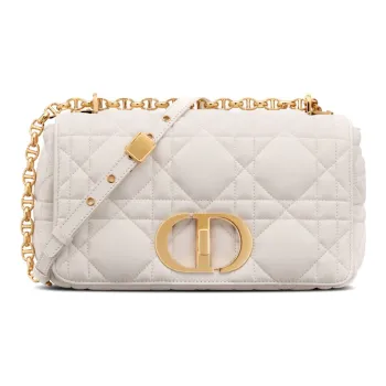DIOR Caro Cow Leather One Shoulder Handbag Crossbody Bag Small Size Women's Milk White