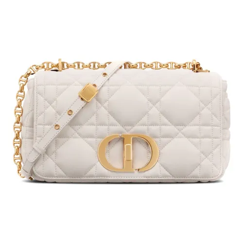 DIOR Caro Cow Leather One Shoulder Handbag Crossbody Bag Small Size Women's Milk White