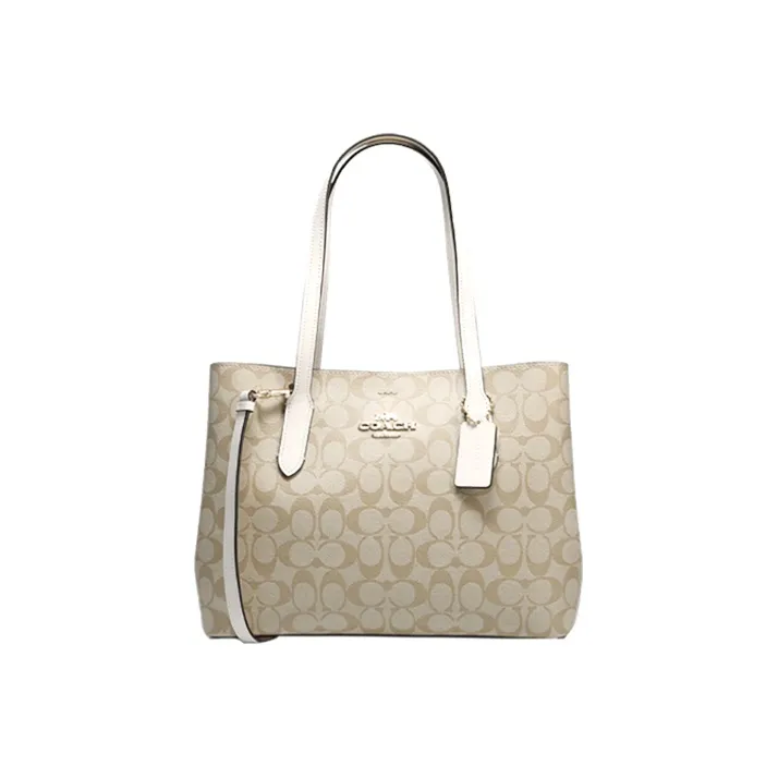 COACH Avenue Canvas With Leather Tote Bag, Shopping Bag, Handbag, Shoulder Bag, Crossbody Bag Women's Khaki Monogram-0