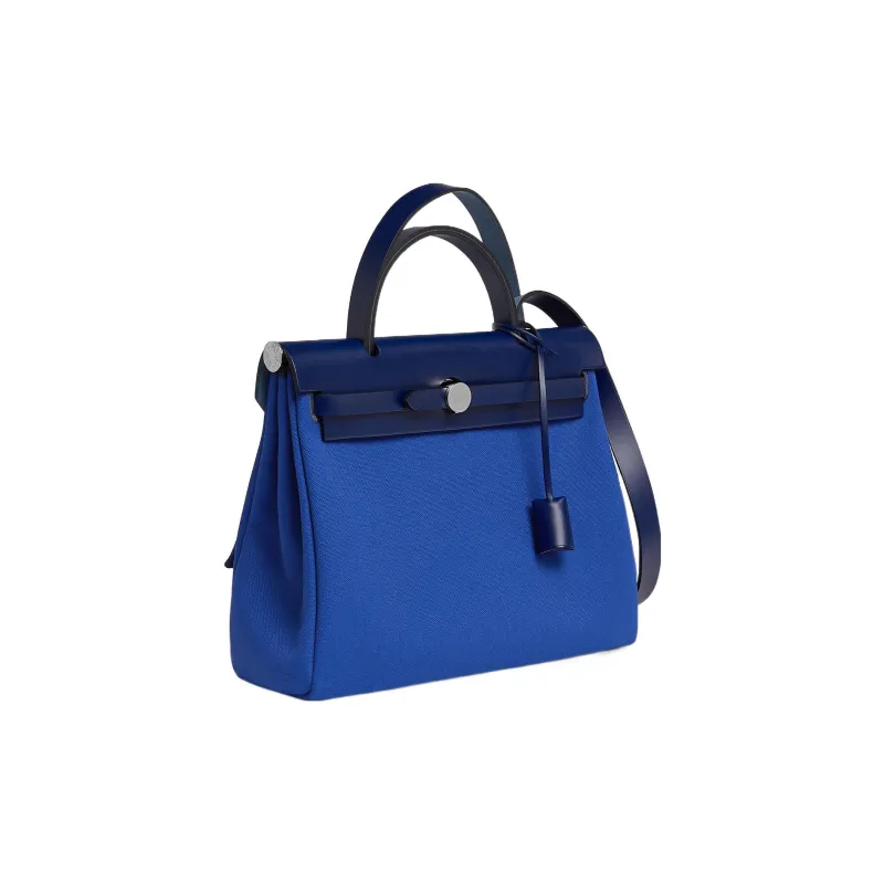 HERMES Herbag Zip Canvas With Leather Handbag Shoulder Bag Crossbody Bag Unisex Electric Blue/Gemstone Blue-2