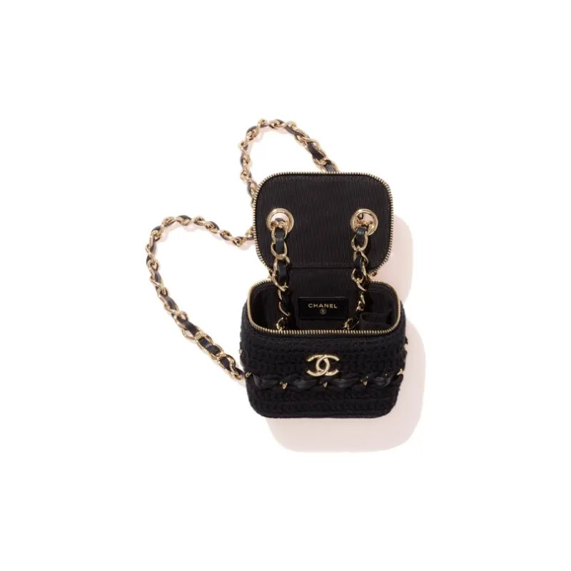 CHANEL 22c Early Spring Sheepskin Box Bag, Makeup Bag, Shoulder Bag, Crossbody Bag Trumpets Women's Black-1