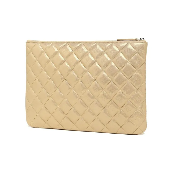CHANEL Lambskin Zip Closure Wallet Women's Gold-2