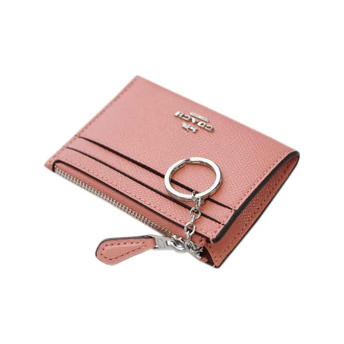 COACH Mini Id Skinny Leather Cropped Key Ring Coin Purse Women's Cherry Blossom Pink-4