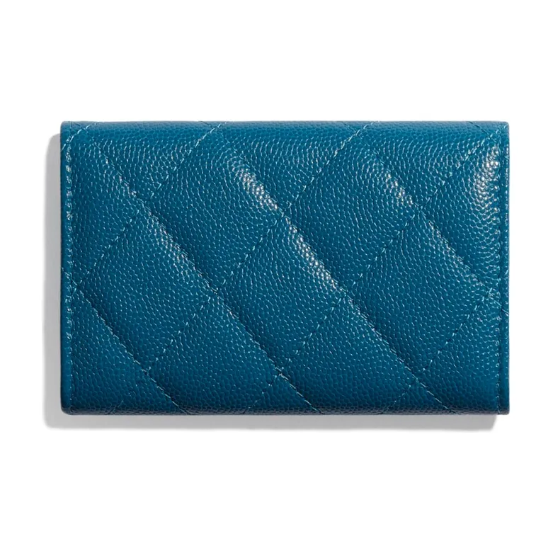 CHANEL Caviar Cow Leather Card Holder Women's Marine Blue-1