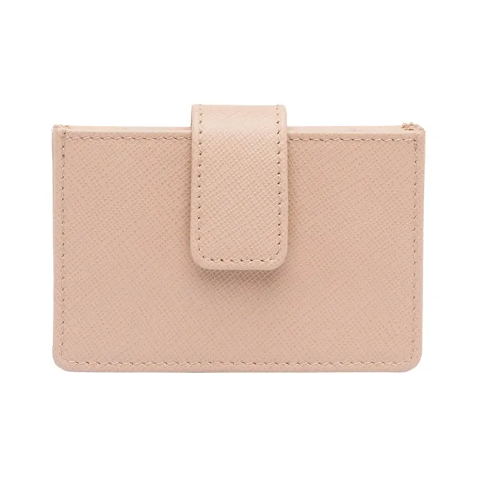 PRADA Leather Card Holder Women's Nude Pink-1