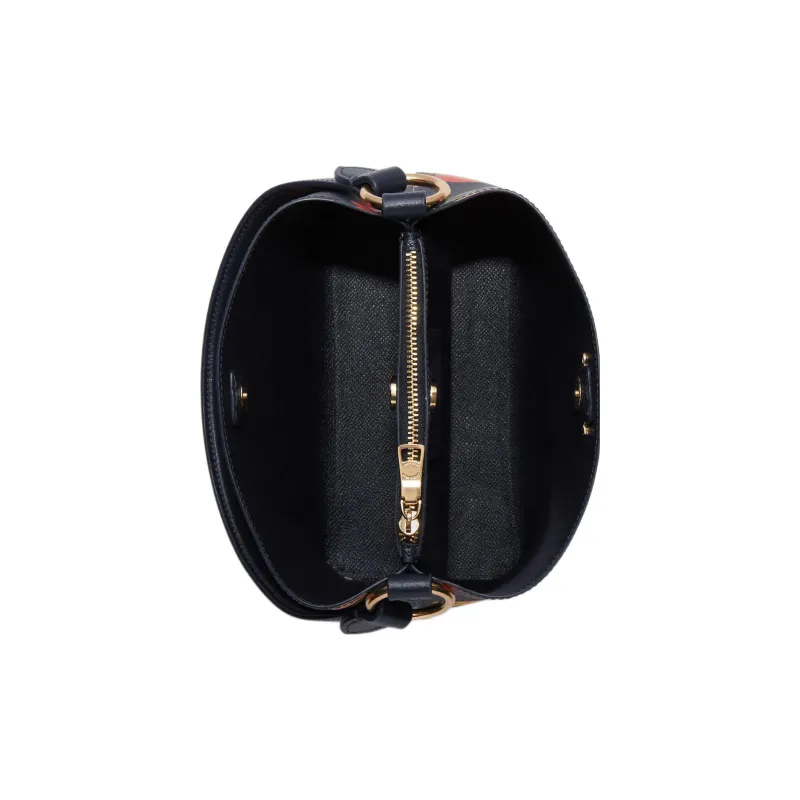 COACH Canvas With Leather Bucket Bag Portable Crossbody Bag Shoulder Bag Small Size Women's Black Floral Print-2