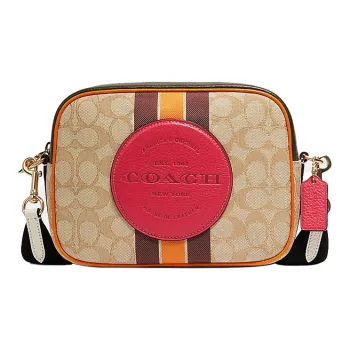 COACH Dempsey Leather Camera Bags Crossbody Bag Shoulder Bag Women's Rose Red With Monogram