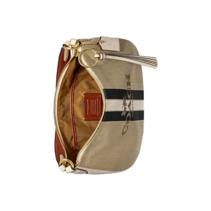 COACH Sutton Cow Leather Crossbody Bag Shoulder Bag Large Size Women's Linen Khaki-4