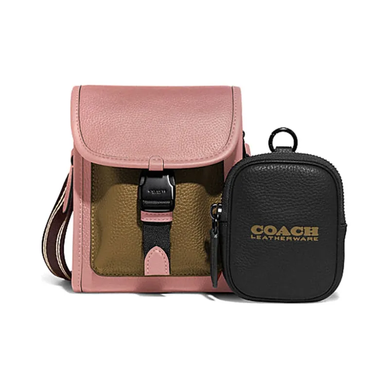 COACH Charter Pebbled Leather Shoulder Bag Crossbody Bag Mini Unisex Pink Brown Black-0