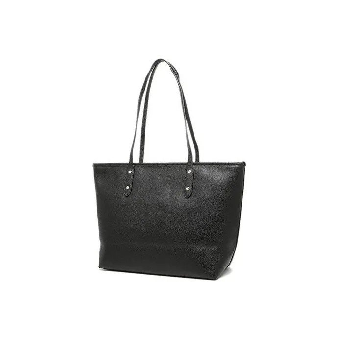 COACH City Zip Tote Cow Leather Tote Bag, Shopping Bag, Shoulder Bag Women's Black-3