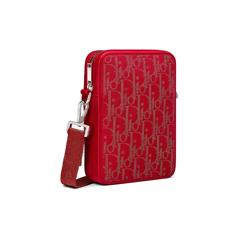 DIOR Cow Leather Messenger Bag Crossbody Bag Shoulder Bag Men's Red-1