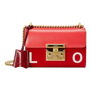 GUCCI Valentine's Day Collection Leather Shoulder Bag Women's Orange Red
