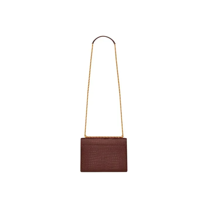 SAINT LAURENT Crocodile Embossed Shiny Leather Chain Crossbody Bag Shoulder Bag Women's Red Velvet-3